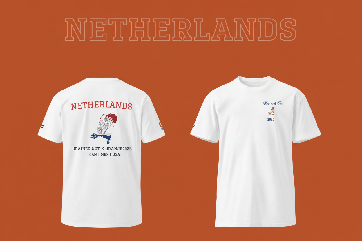 T-Shirt- Drained Out x Oranje 2026 - Unisex Premium - Netherlands