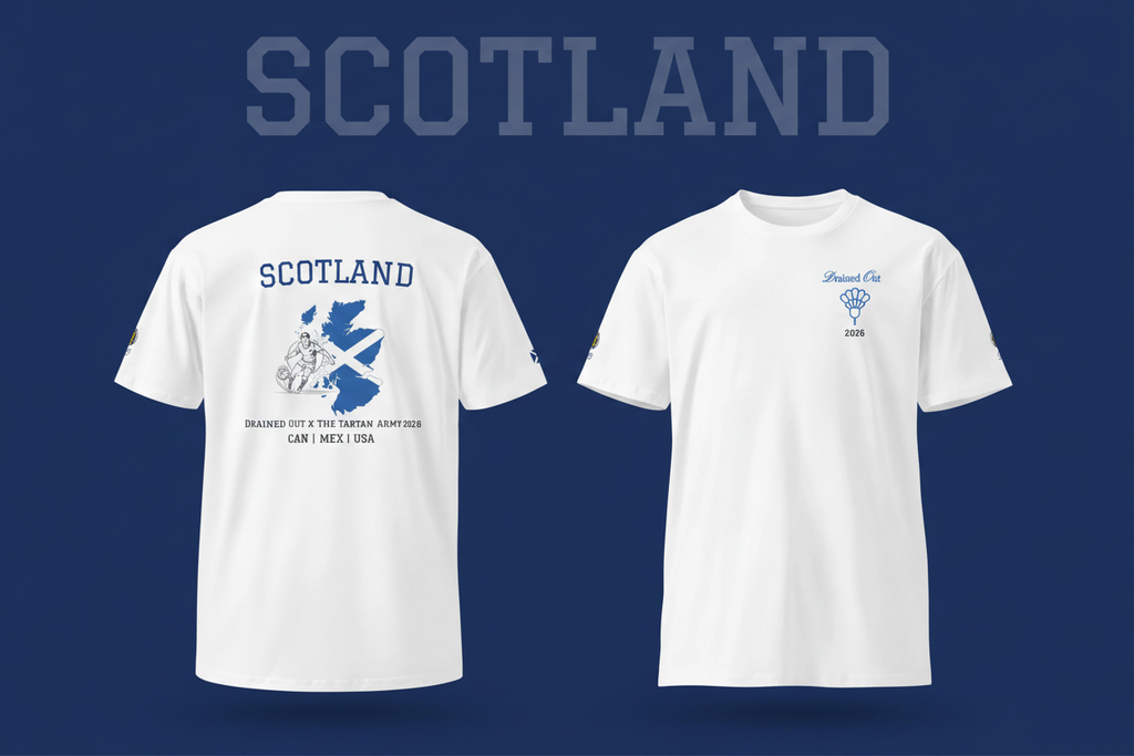 T-Shirt - Drained Out x The Tartan Army 2026 Unisex Premium - Scotland