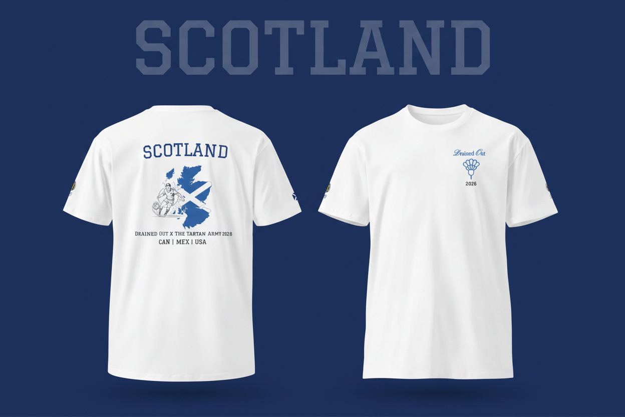 T-Shirt - Drained Out x The Tartan Army 2026 Unisex Premium - Scotland