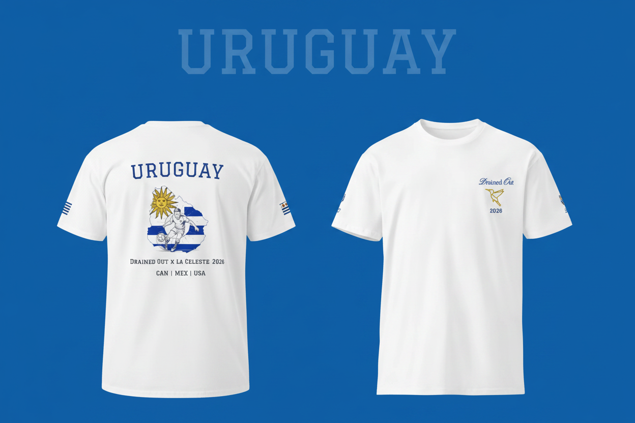 T - Shirt - Drained Out x La Celeste 2026 Unisex premium - Uruguay